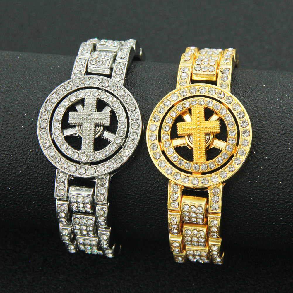 Herren kreative Hip Hop drehbare Cross Watch Chain Brace Armbänder