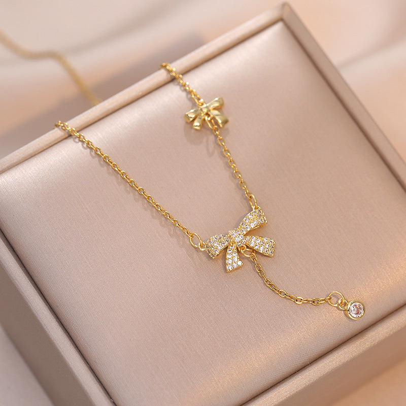 Colliers légers en chaîne de clavicule avec nœud papillon en Zircon pour femmes