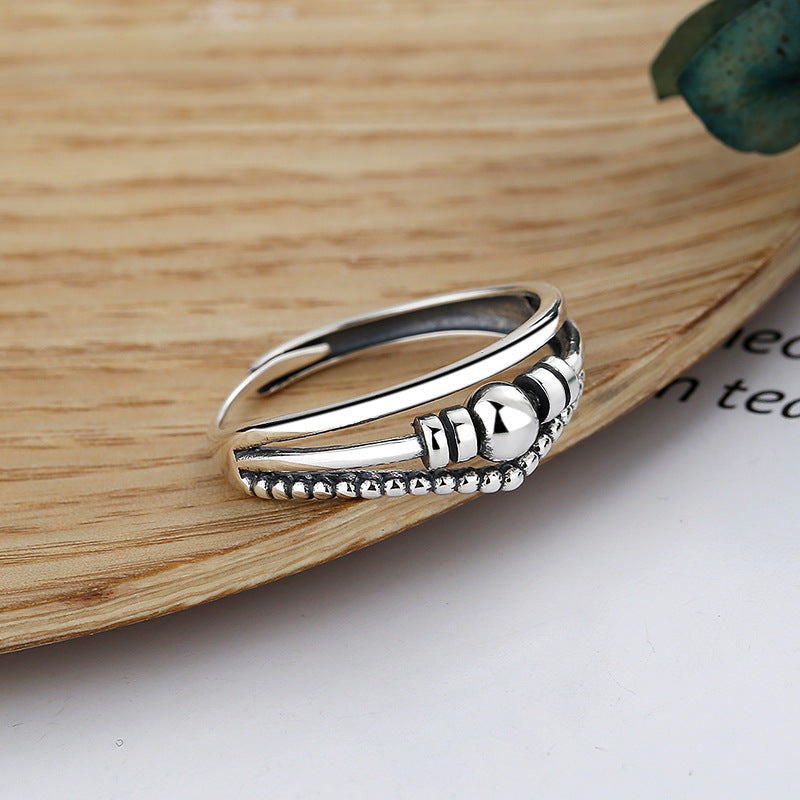 Sier Fashion Simple Retro Cross Niche Smart Round Beads Rings