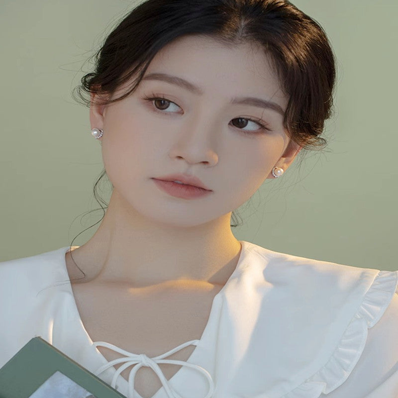 Women's Sterling Sier Natural Freshwater Pearl Heart-shaped Ear Earrings