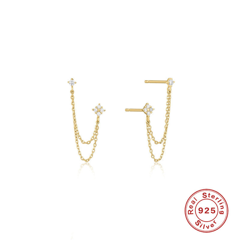 Boucles d'oreilles en forme de chaîne et de diamants pour femmes, Style argent sterling