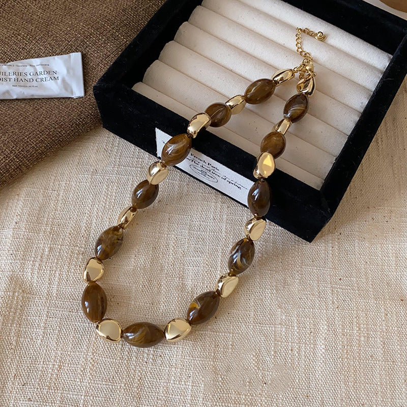 Colliers de pull en perles rétro chinois pour femmes, série Tigereye papillon