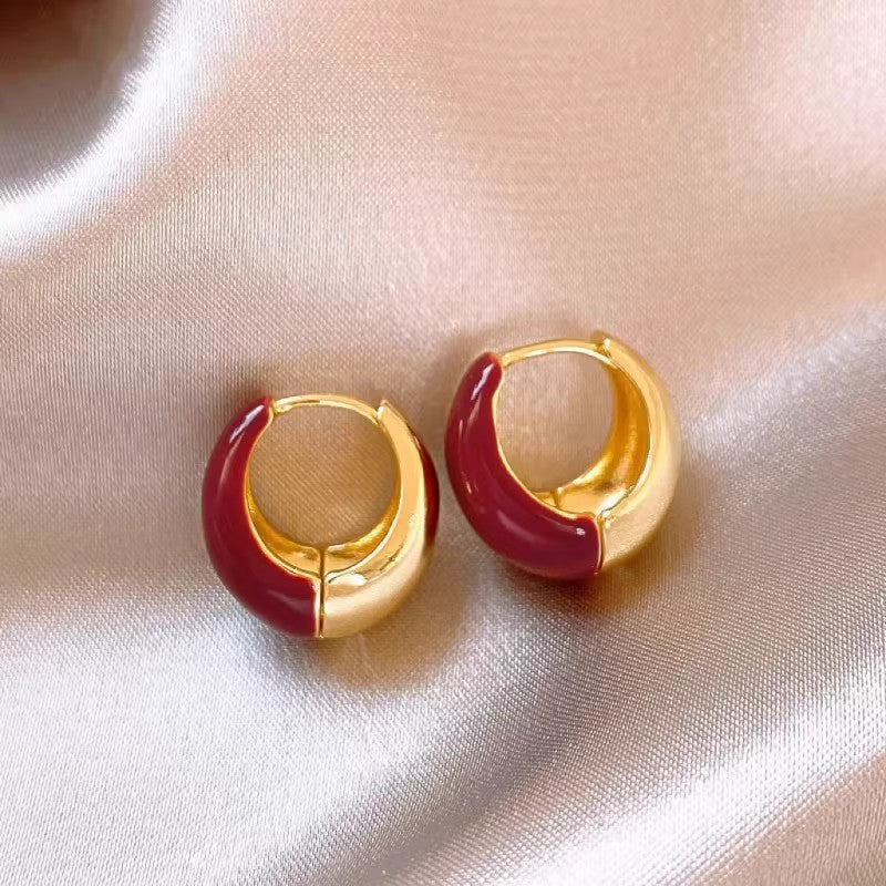 Women's Drip Glazed Red Water Drop Ear Clip Light Luxury High-grade Earrings