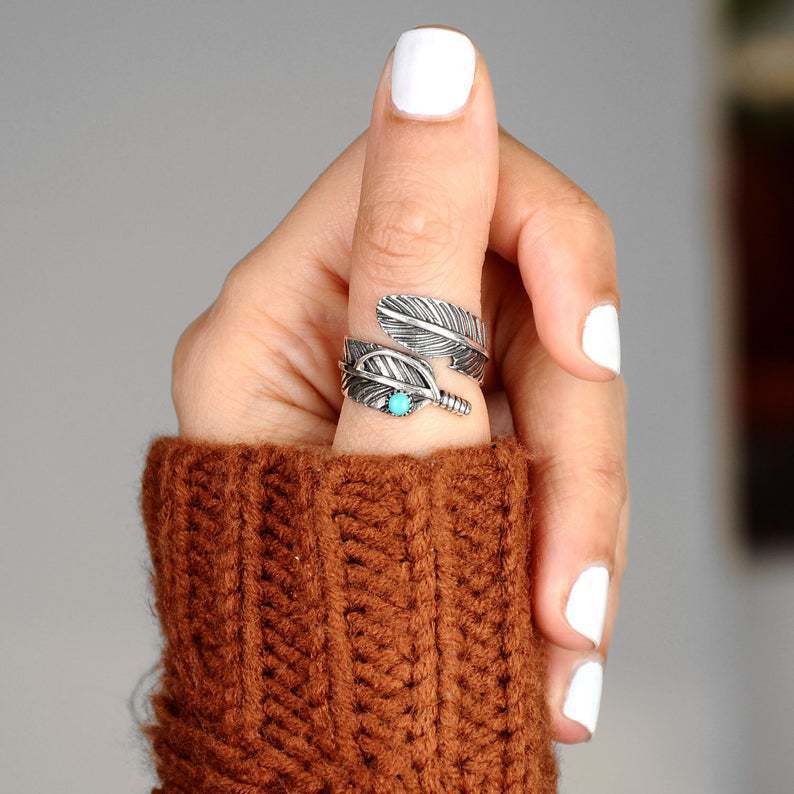 Women's & Men's & Fashion Vintage Feather Thai Sier Opening Rings