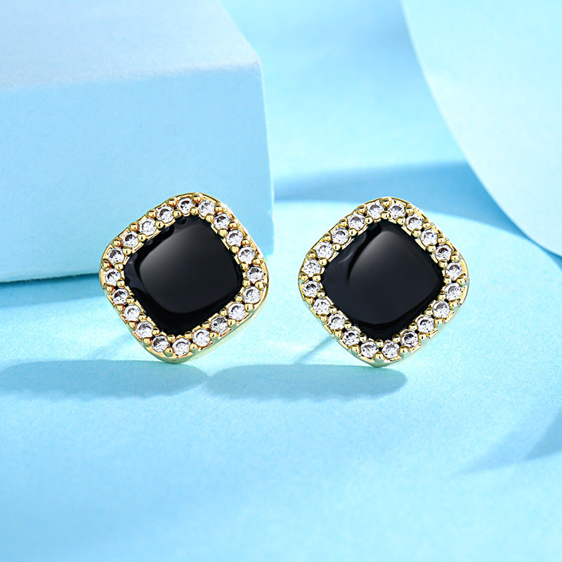 Women's Style Trendy Sier Needle Zircon Geometric Earrings