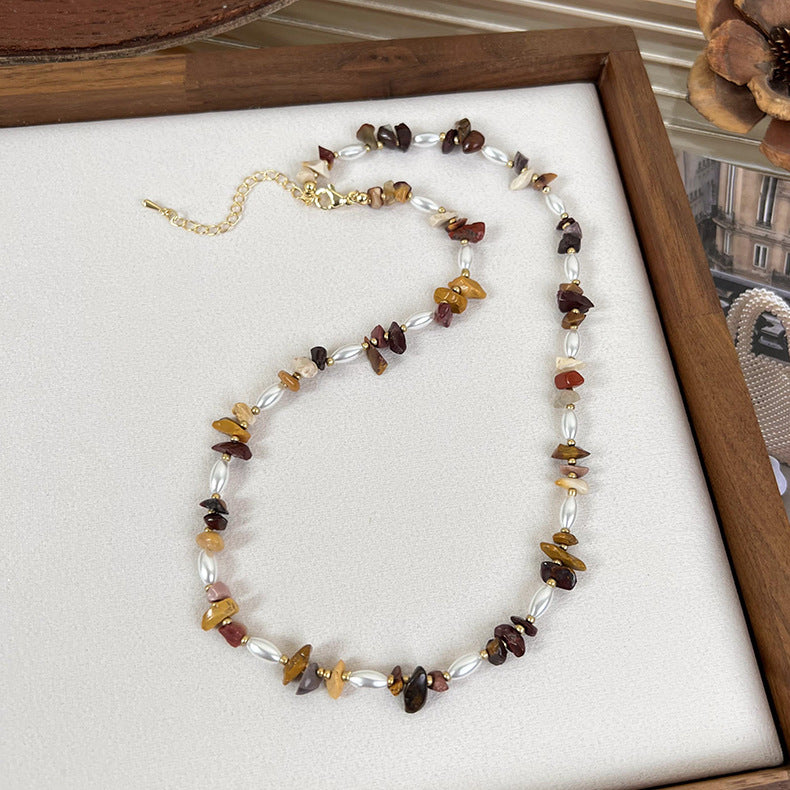 Colliers de clavicule en perles irrégulières simples marron pour femmes