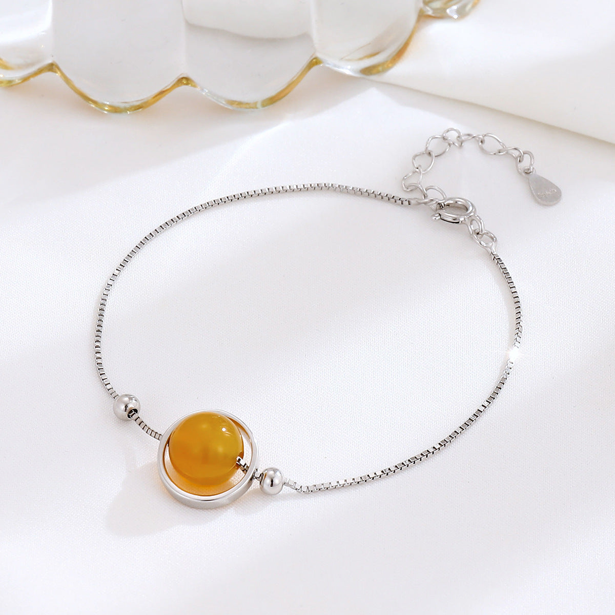 Women's Sier Geometric Circle Citrine Temperamental Minority Fashion Ornament Light Bracelets