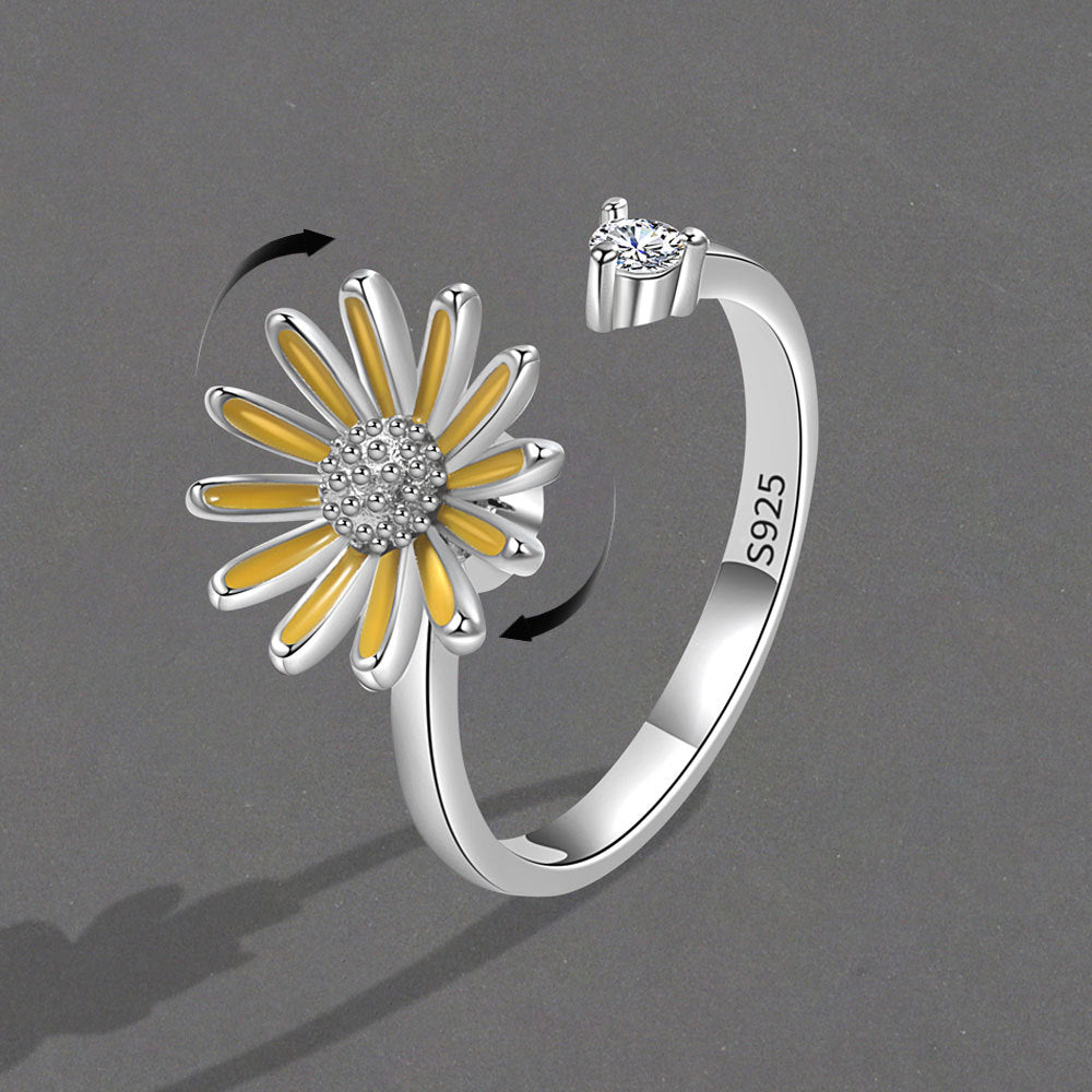 Women's Enamel Little Daisy Spinning Fashionmonger Rotatable Rings
