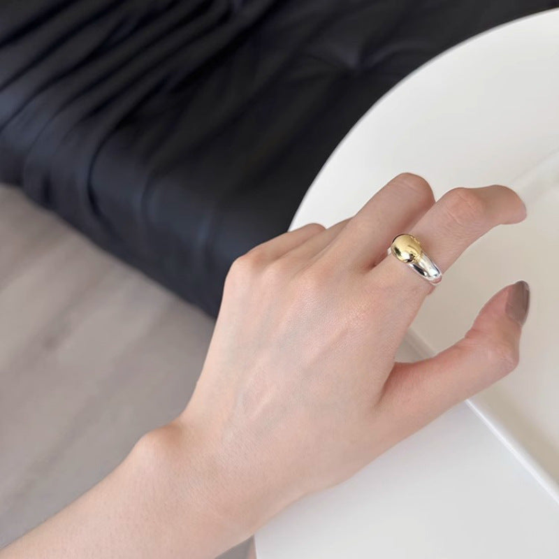 Women's Thick Gold Plated Small Balls Wide Glossy Fashion Rings