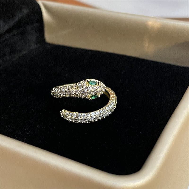 Fashion Full Diamond Snake Open Female Rings