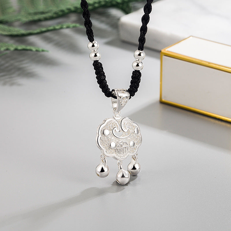 Women's Braided Rope Fu Character Bell Longevity Pendant For Necklaces