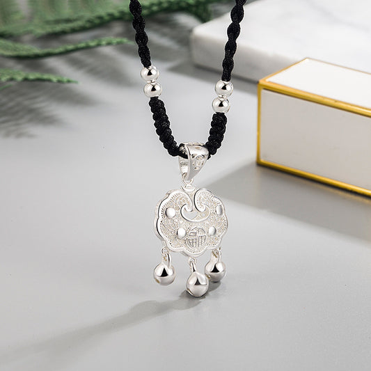 Women's Braided Rope Fu Character Bell Longevity Pendant For Necklaces