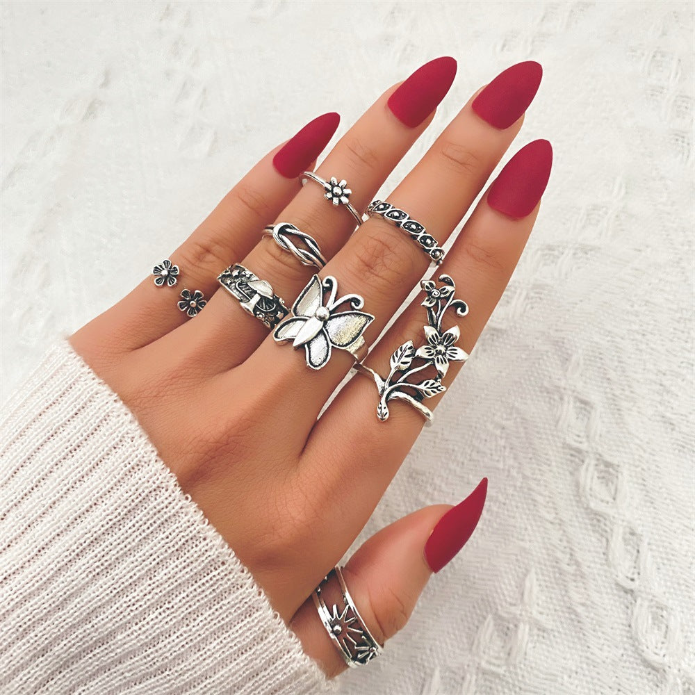Jewelry Knuckle Retro Exaggerated Gem Combination Rings