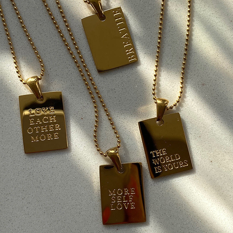 Women's Gold Stainless Steel Text For Fashion Necklaces