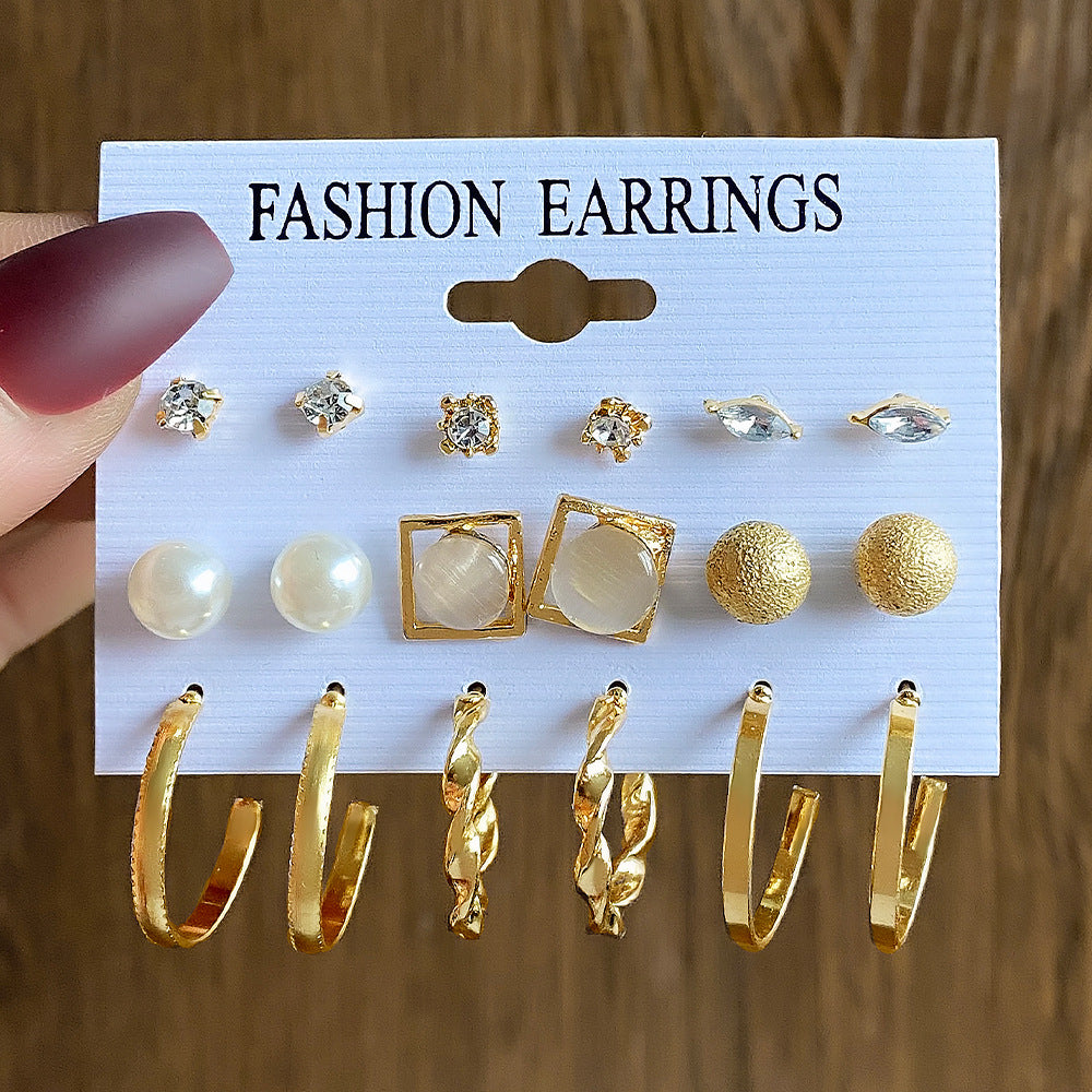 Women's Geometric Circle And Pearl Butterfly Exaggerated Earrings