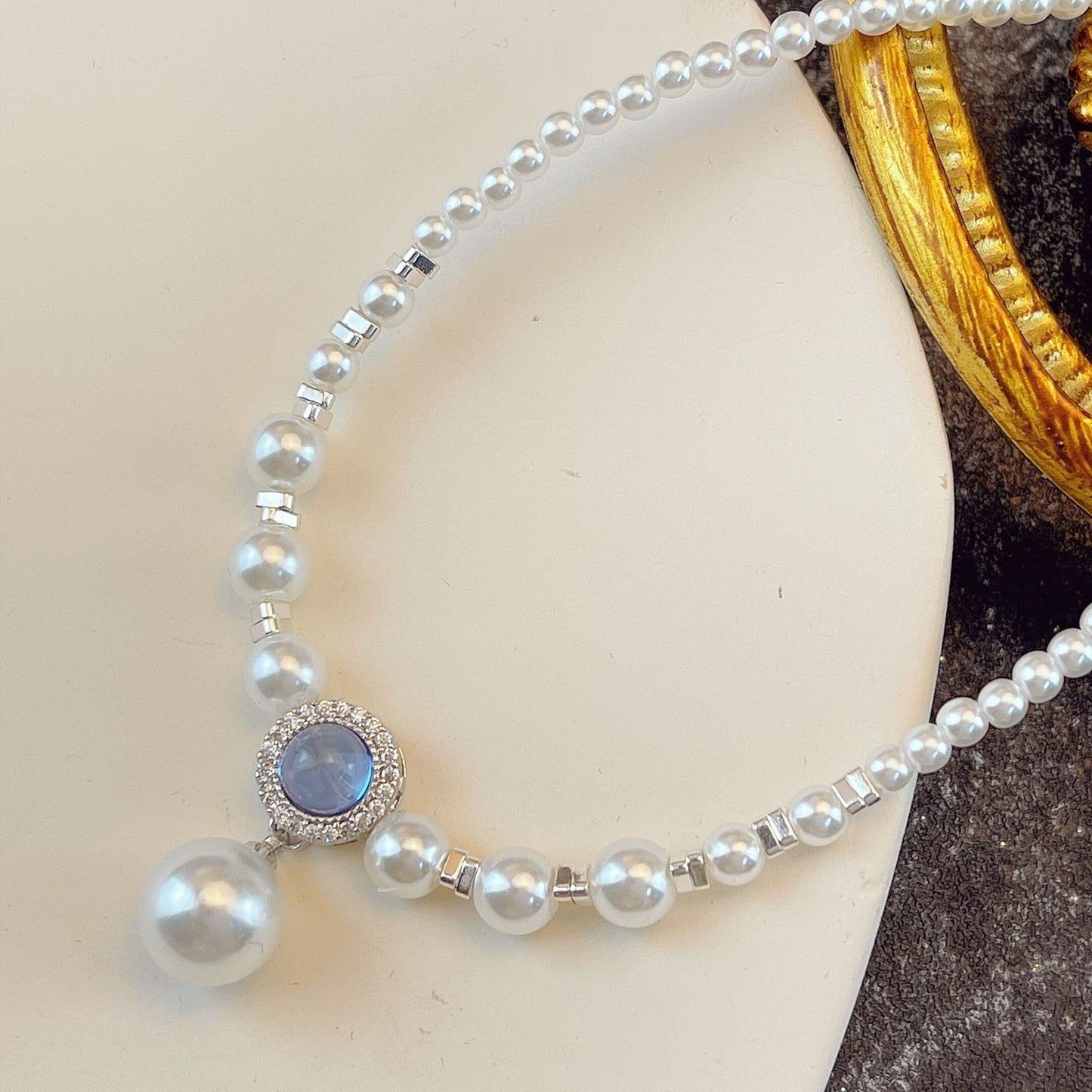 Entry Lux Blue Round Pearl Sweet Necklaces