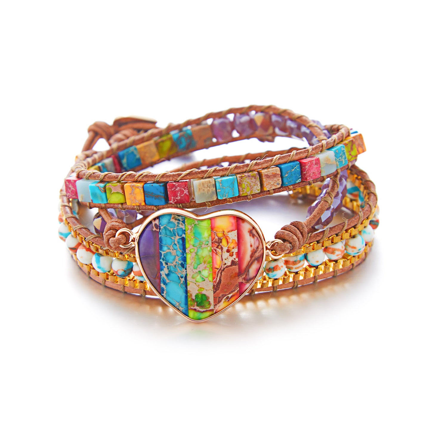 Ethnische Art-Liebes-Leder-bunte Stein-natürliche Armbänder