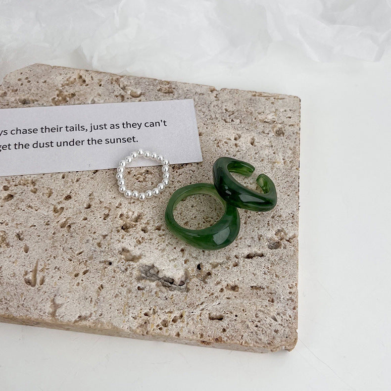Acrylic Pearl Set Female Tide Index Rings