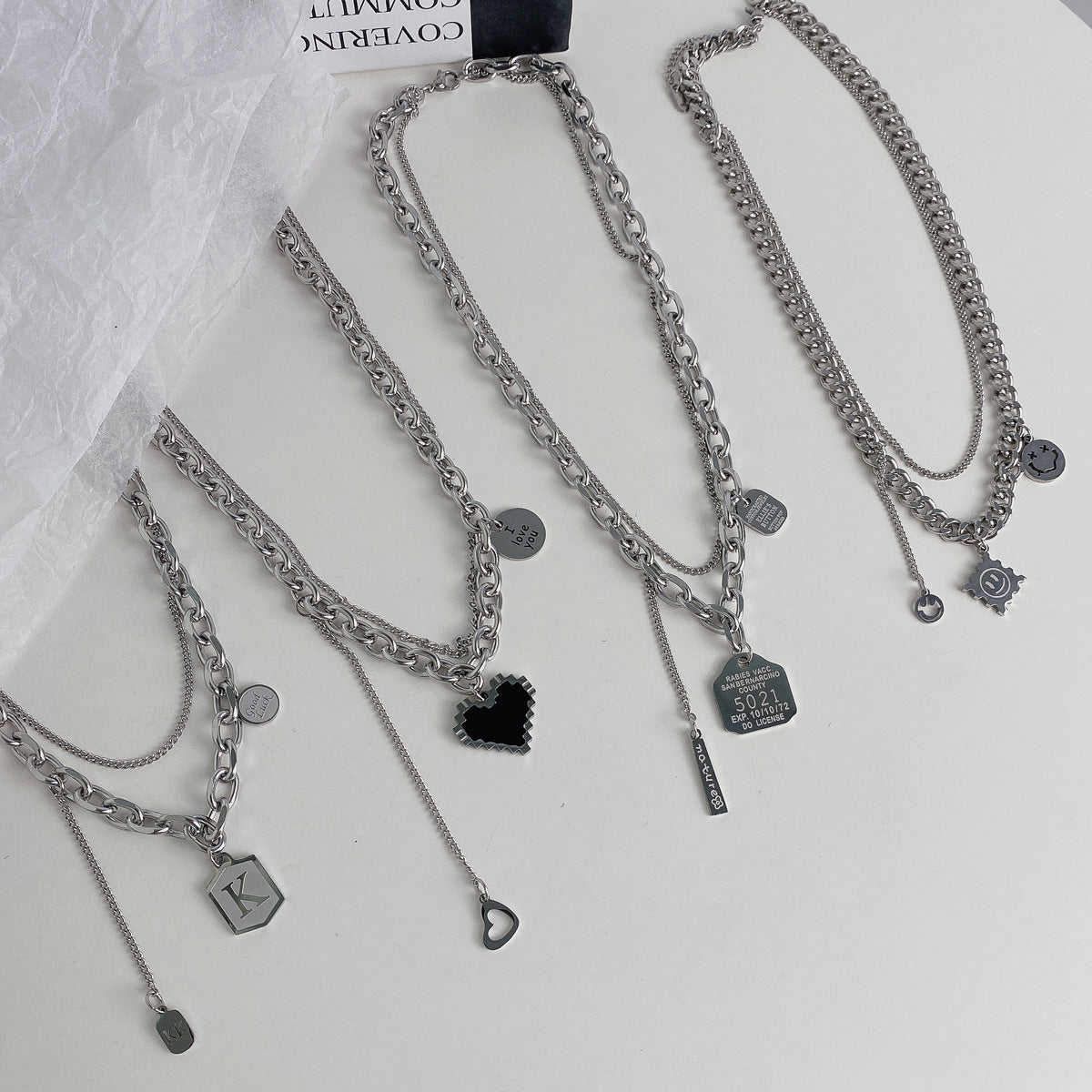 Women's & Men's Titanium Steel Letter And Cold Wind Necklaces