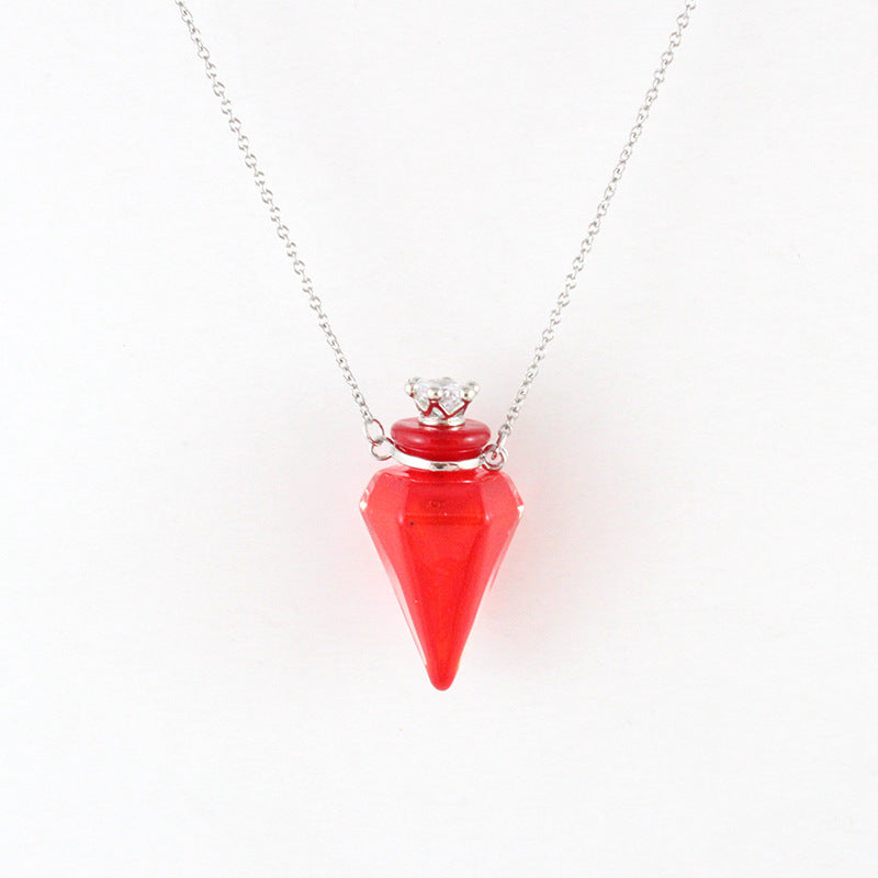 Gem Perfume Bottle Glass Oil Fashion Short Can Hold Necklace