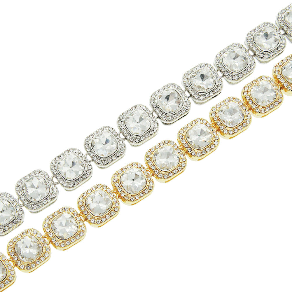 Kurze, quadratische, kubanische Gliederkettenhalsketten mit Diamanten für Herren