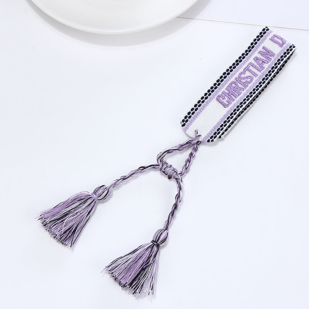 Women's To Joy Lucy Letter Embroidered Fashion Tassel Wristband Bracelets