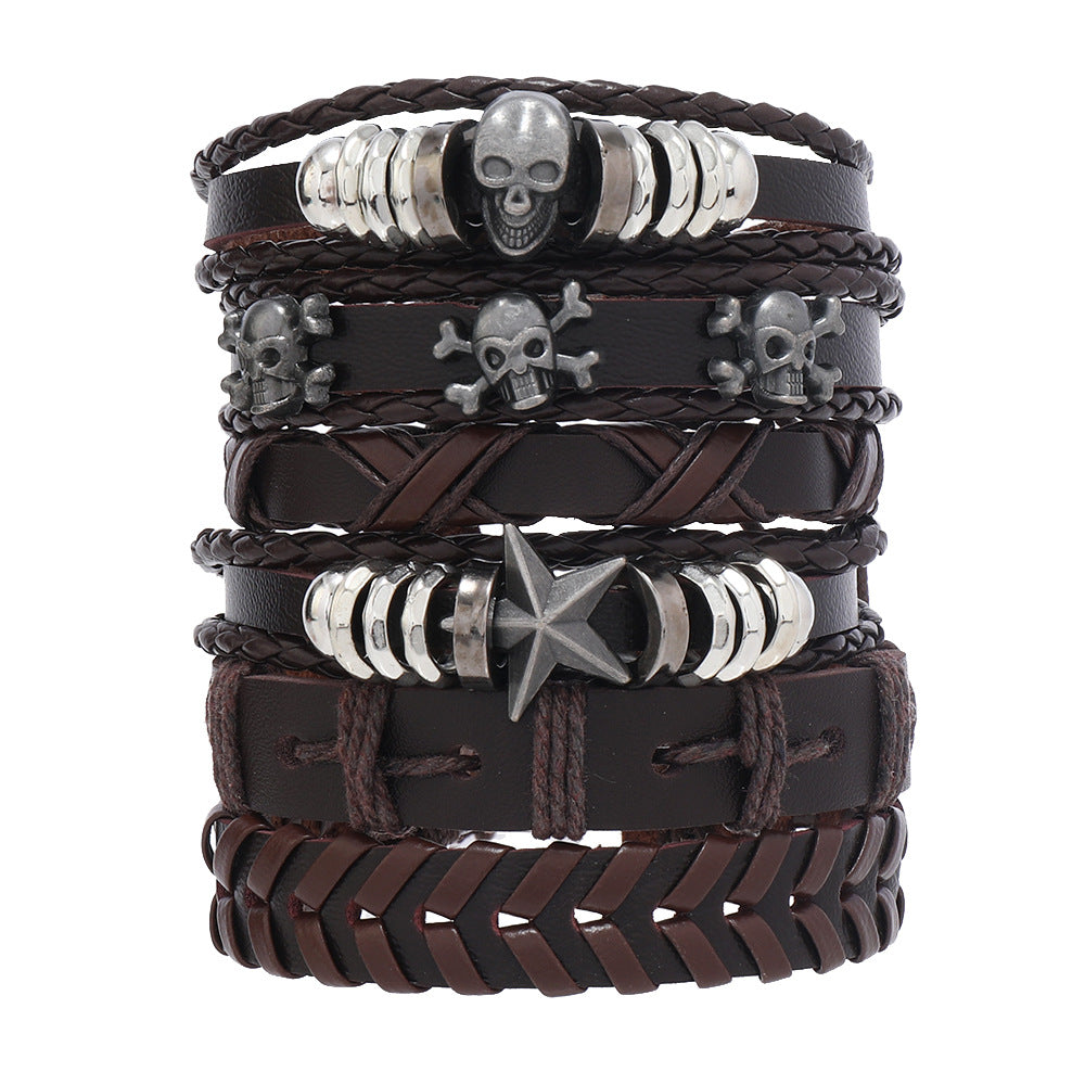 Popular Ornament Punk Skull Series Leather Low Price Handmade Bracelets