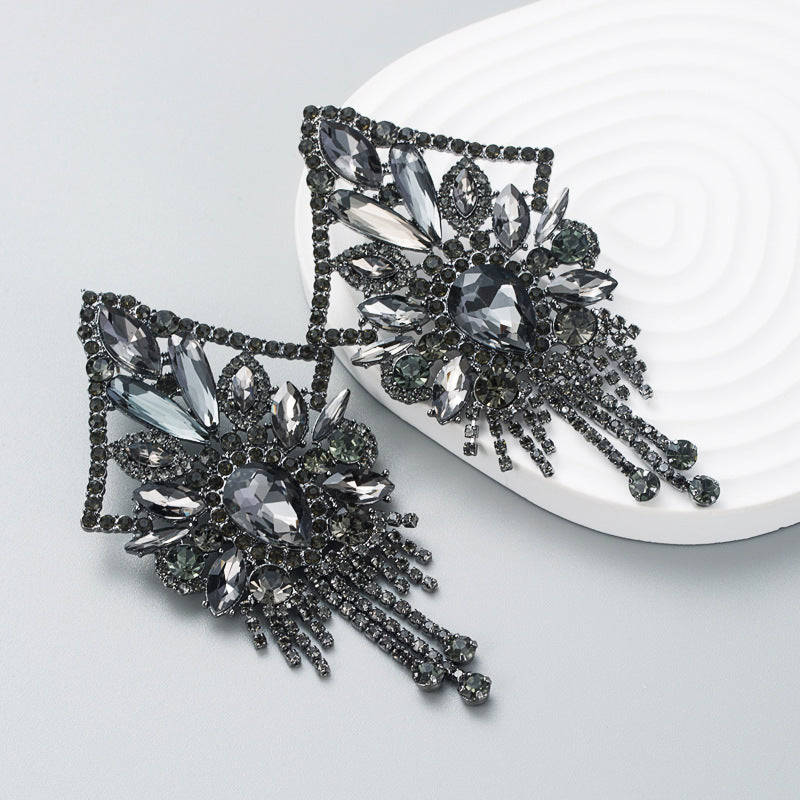Women's Flash Alloy Colorful Crystals Long Fringe Luxury Earrings