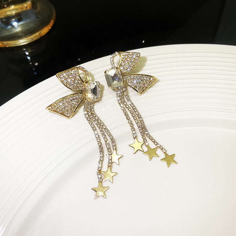 Women's Square Bow Star Tassel Light Luxury Earrings