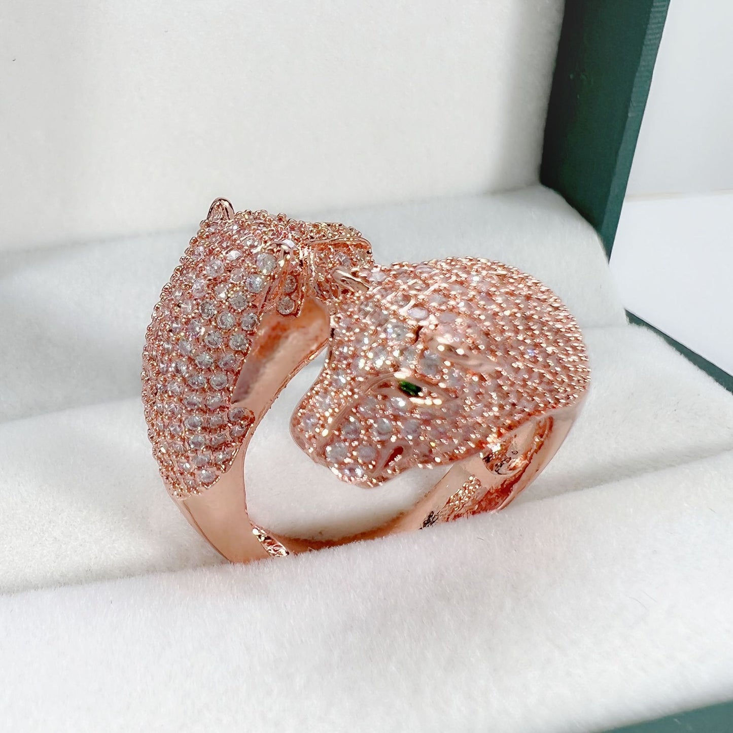 Double Leopard Head Open Exaggerated Design Animal Rings