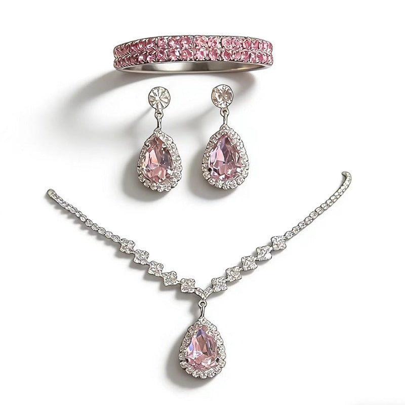 Simple Exquisite Three-piece Full Diamond Clavicle Dinner Jewelry Set