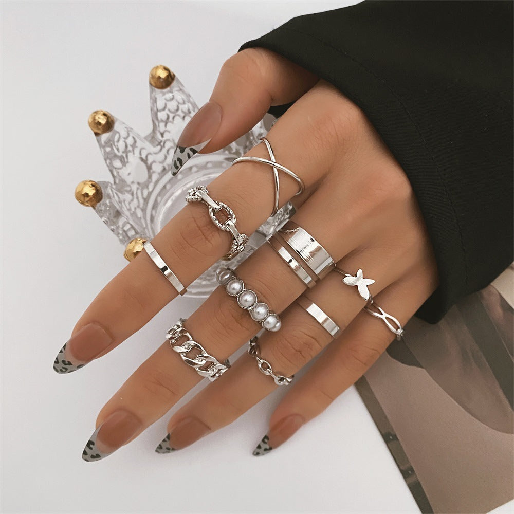 Damen-Schmetterlings-Perlen-Set, einfache, temperamentvolle Ringe