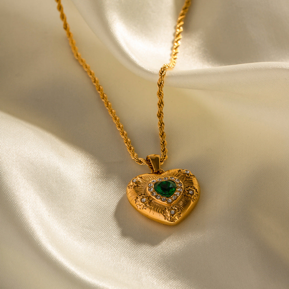 Texture émeraude Zircon pendentif en forme de coeur fait colliers