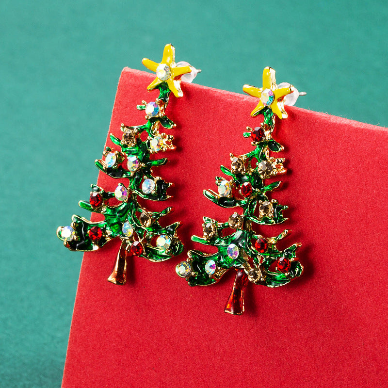 Series Alloy Drop Oil Diamond Tree Female Stylish Simple Earrings
