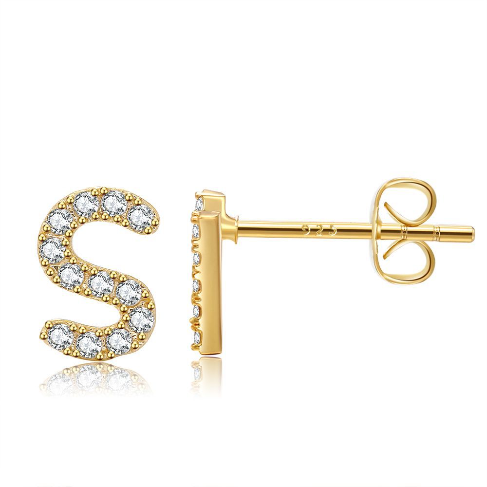 Women's Trend Small Alphabet Letter Brass Gold Earrings