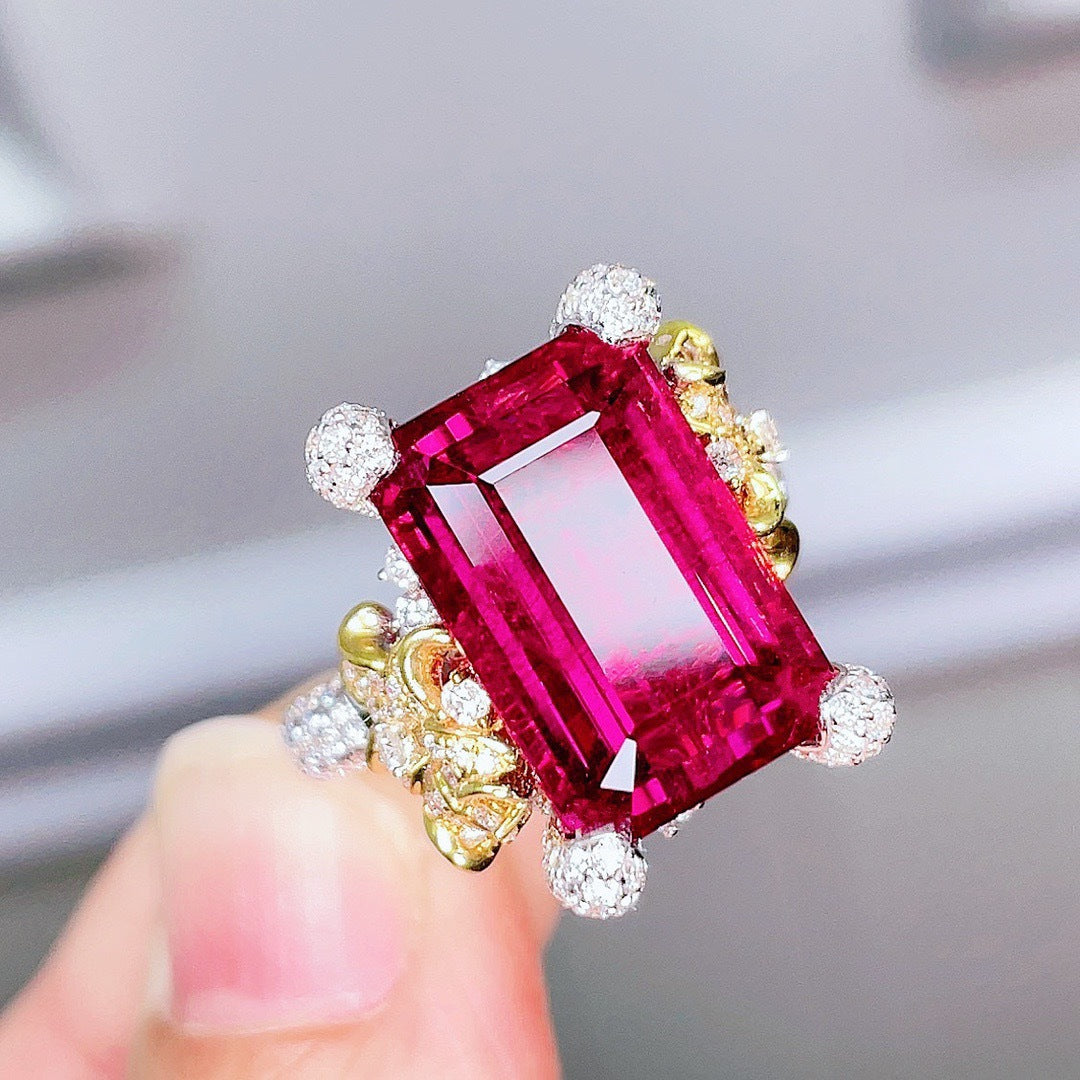 Diamond Camellia Open Imitation Natural Colored Rings