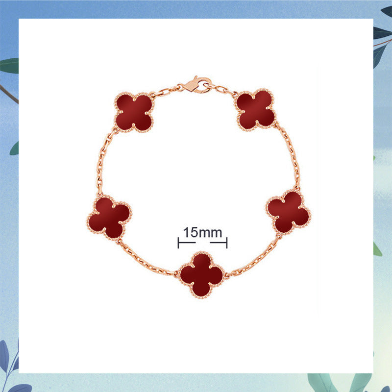 Red Agate Clover Female Pork Belly White Shell Bracelets