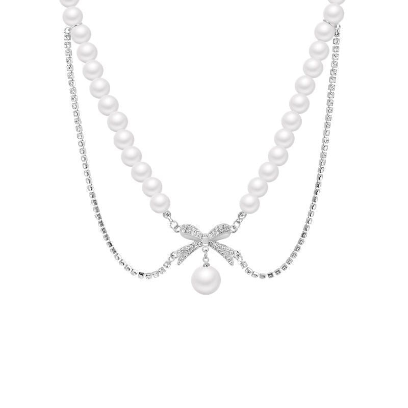 Colliers de clavicule avec nœud en perles pour femmes, Design de niche
