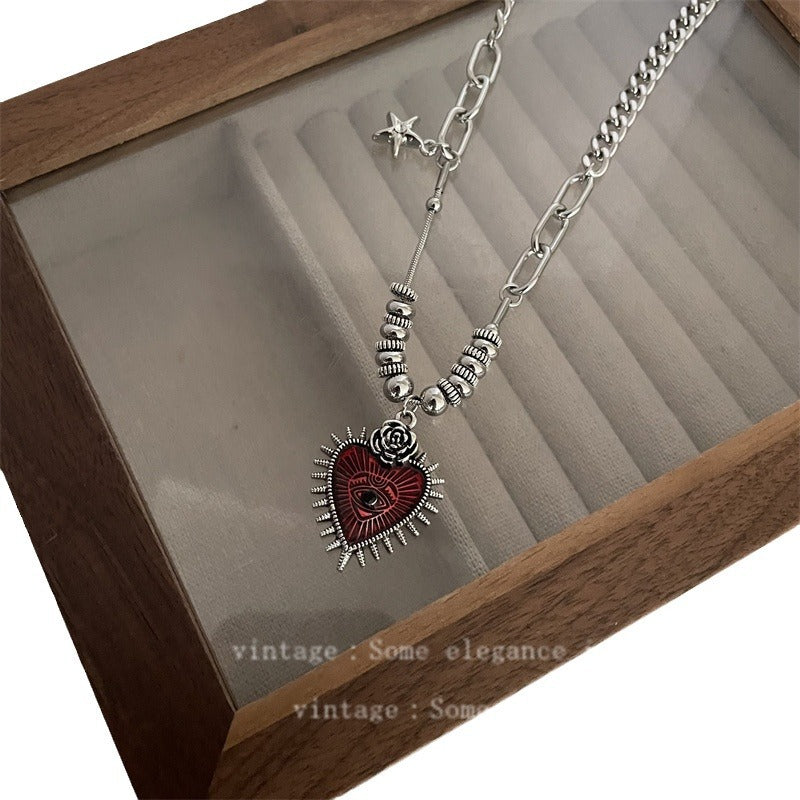 Dark Style Sier Love Devil's Eye Titanium Steel Female Necklaces