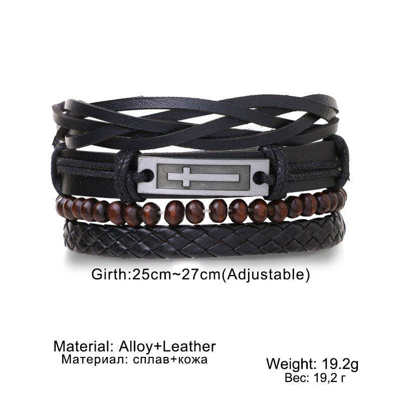 Men's Leather Alloy Cross Hemp Flowers Chain Bracelets