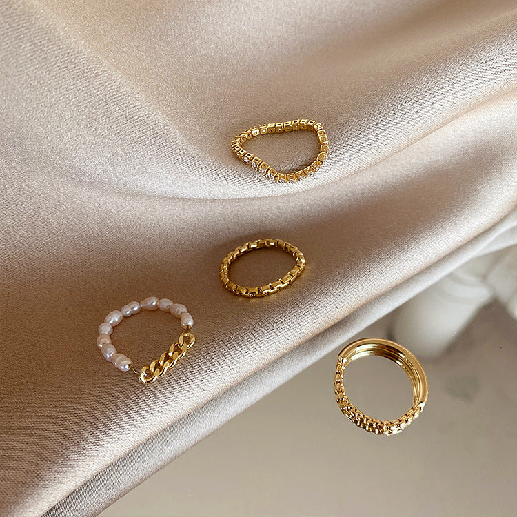 Damen-Design, Süßwasserperle, Zirkonkette, einfacher Anzug, anmutige Ringe