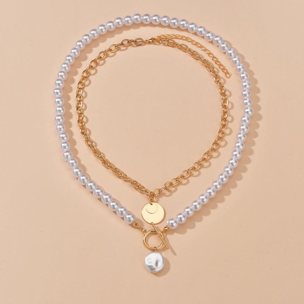 Imitation Pearl Vintage Stylish Round Iron Necklaces