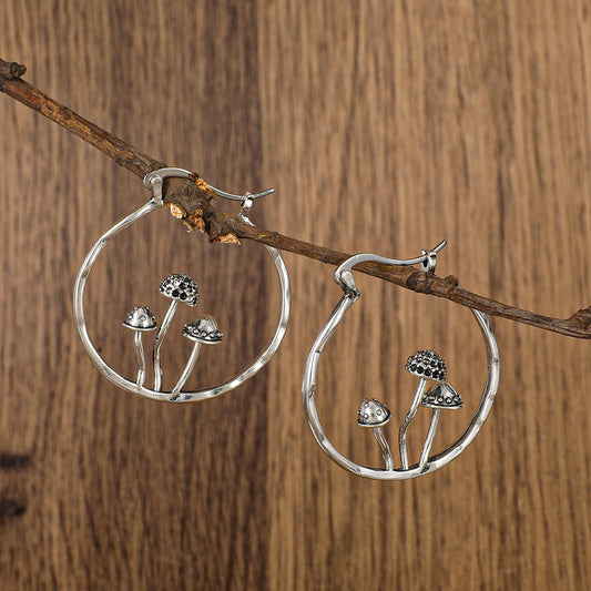 Women's Vintage Ancient Sier Tree Branch Carved Earrings