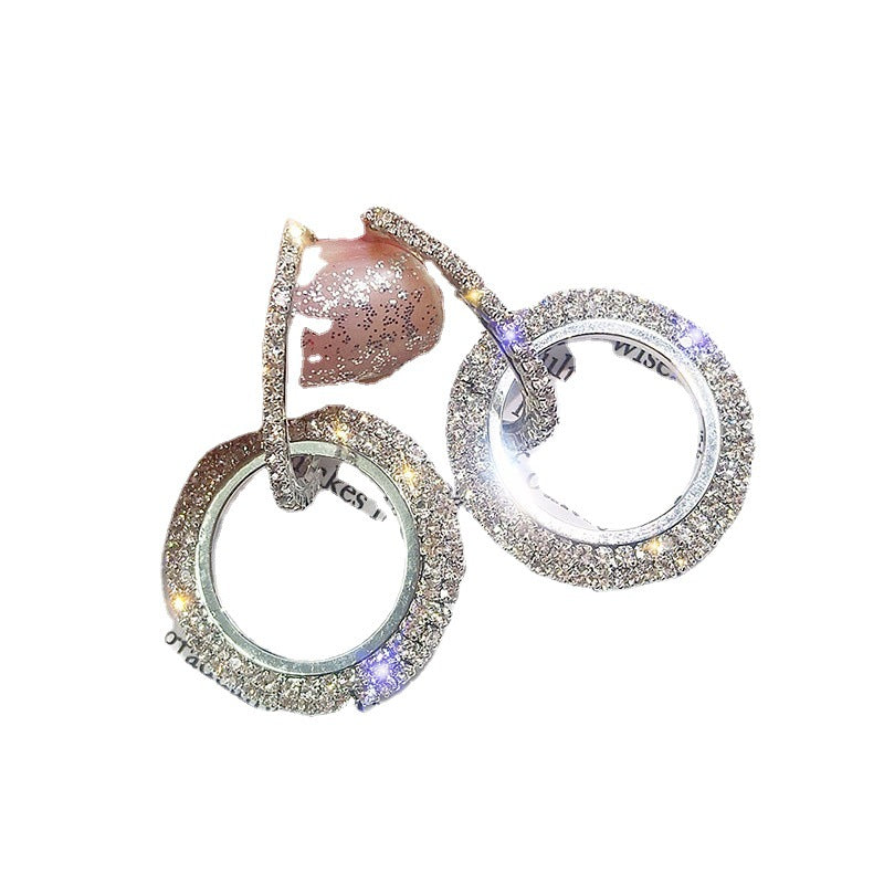 Women's Rhinestone Circle Long Temperament Eardrops Ear Earrings