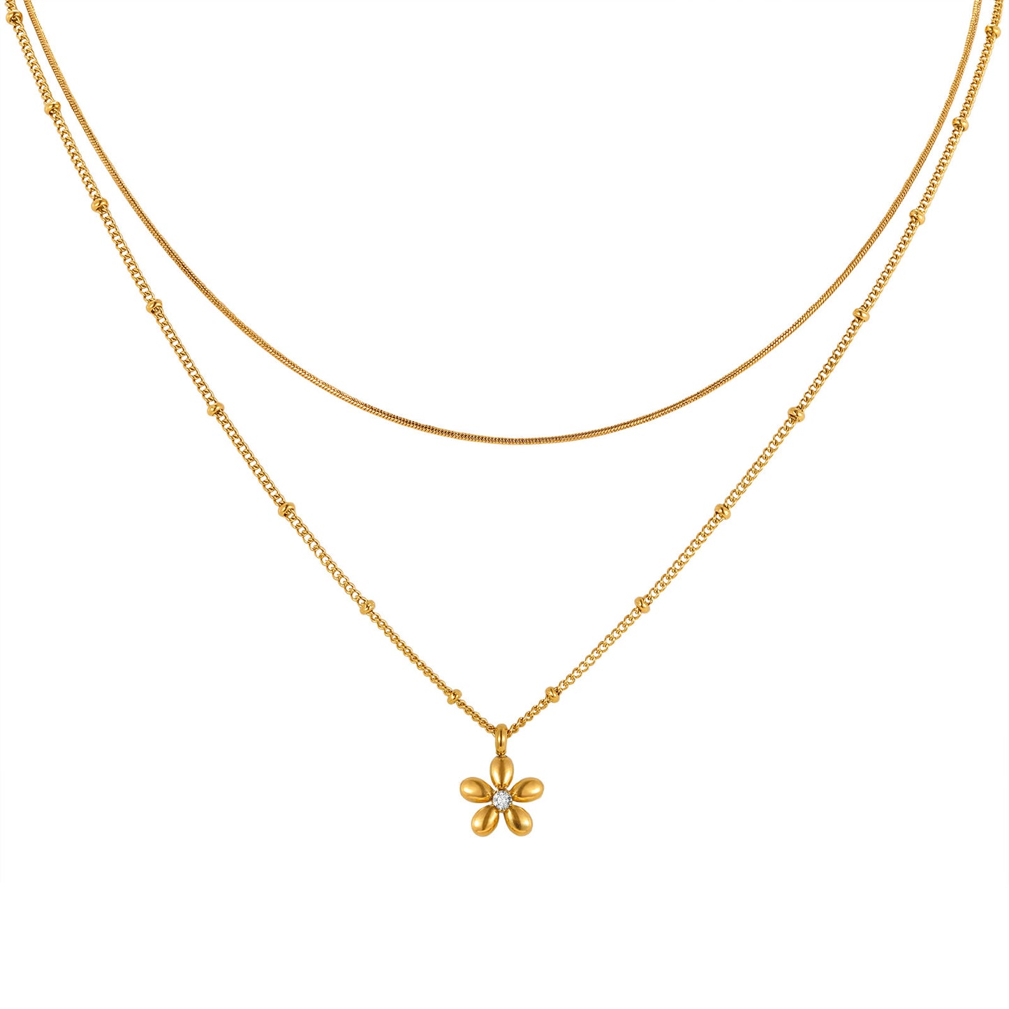 Women's Stainless Steel Bead Square Snake Chain Necklace