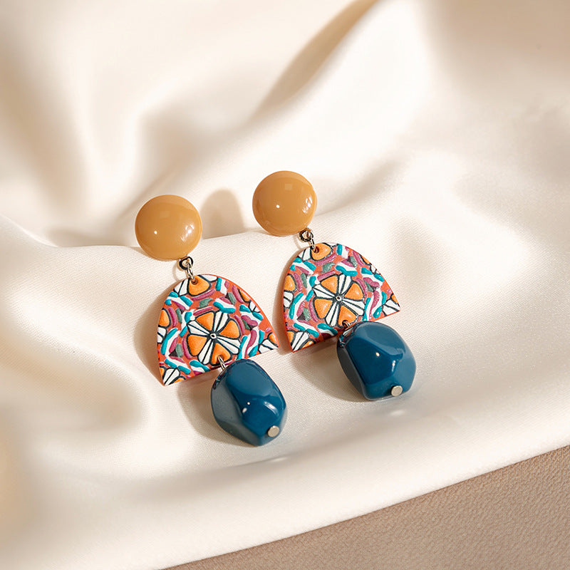 Contrast Color Acrylic Irregular Geometric Personalized Long Eardrops Earrings