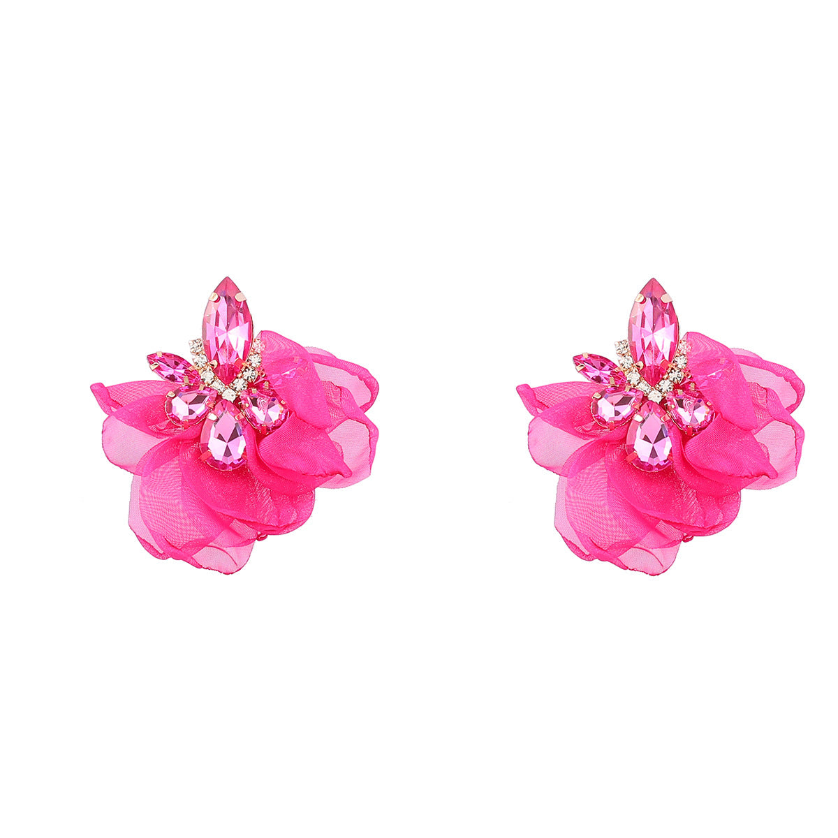 Wind Alloy Diamond Cloth Flower Female Retro Earrings