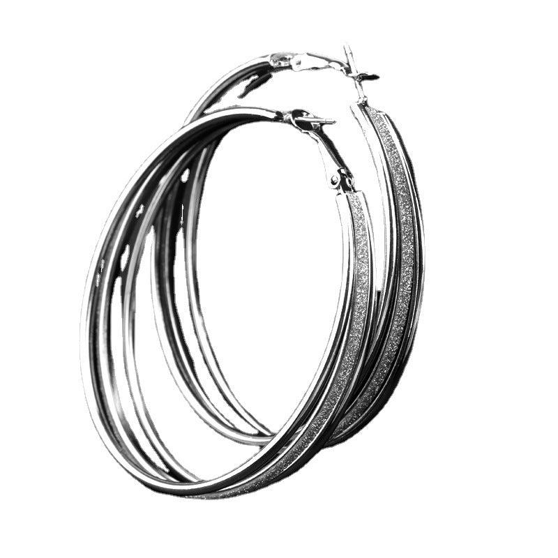 Frosted Metal Circle Fashionable Simple Personality Earrings