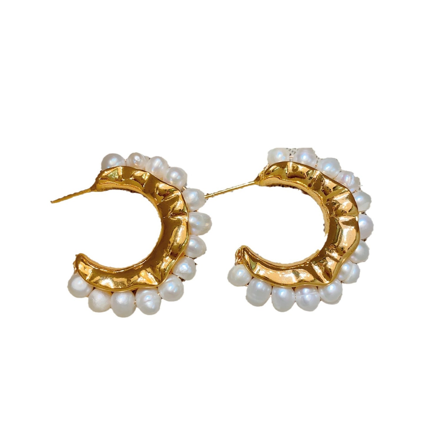 Women's Retro Irregular Metal Fresh Water Pearl Light Luxury Earrings