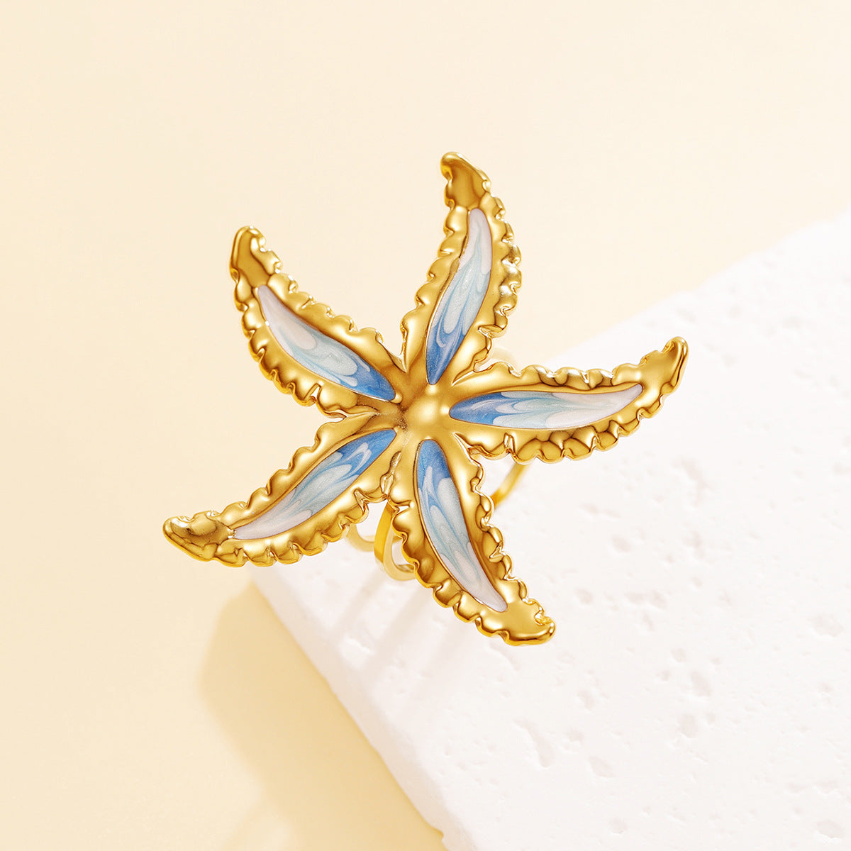 Vacation Style Marine Life Starfish Colorful Oil Brushed Star Open-end Ring